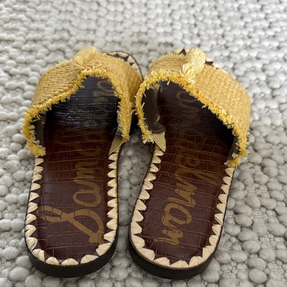 Sam Edelman Mustard Woven Slide Sandals - Picture 2 of 4